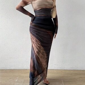 Sculpted Mesh Ombre Maxi Dress
